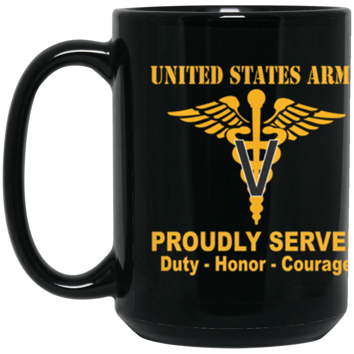 US Army Veterinary Corps Proudly Served Core Values 15 oz. Black Mug-Drinkware-Veterans Nation