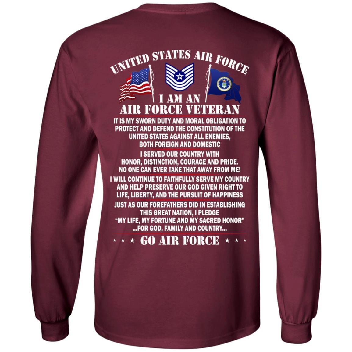 US Air Force E-7 Old Style Rank - Go Air Force T-Shirt On Back-TShirt-USAF-Veterans Nation