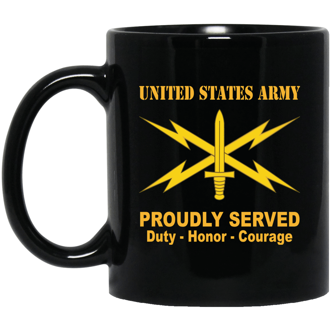 US Army Insignia Proudly Served Duty - Honor - Courage Black Coffee Mug 11oz-15oz-Mug-Army-Veterans Nation