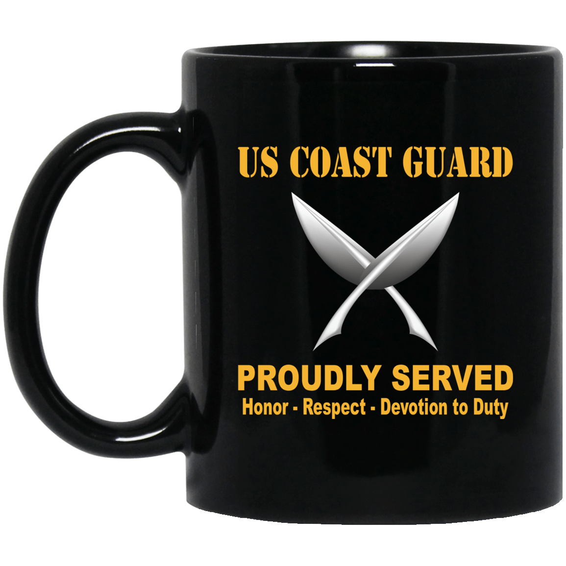 US Coast Guard Yeoman YN Logo Proudly Served Black Mug 11 oz - 15 oz-Mug-USCG-Rate-Veterans Nation