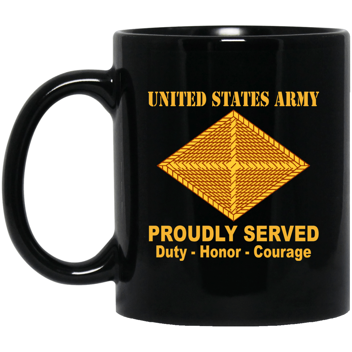 US Army Insignia Proudly Served Duty - Honor - Courage Black Coffee Mug 11oz-15oz-Mug-Army-Veterans Nation