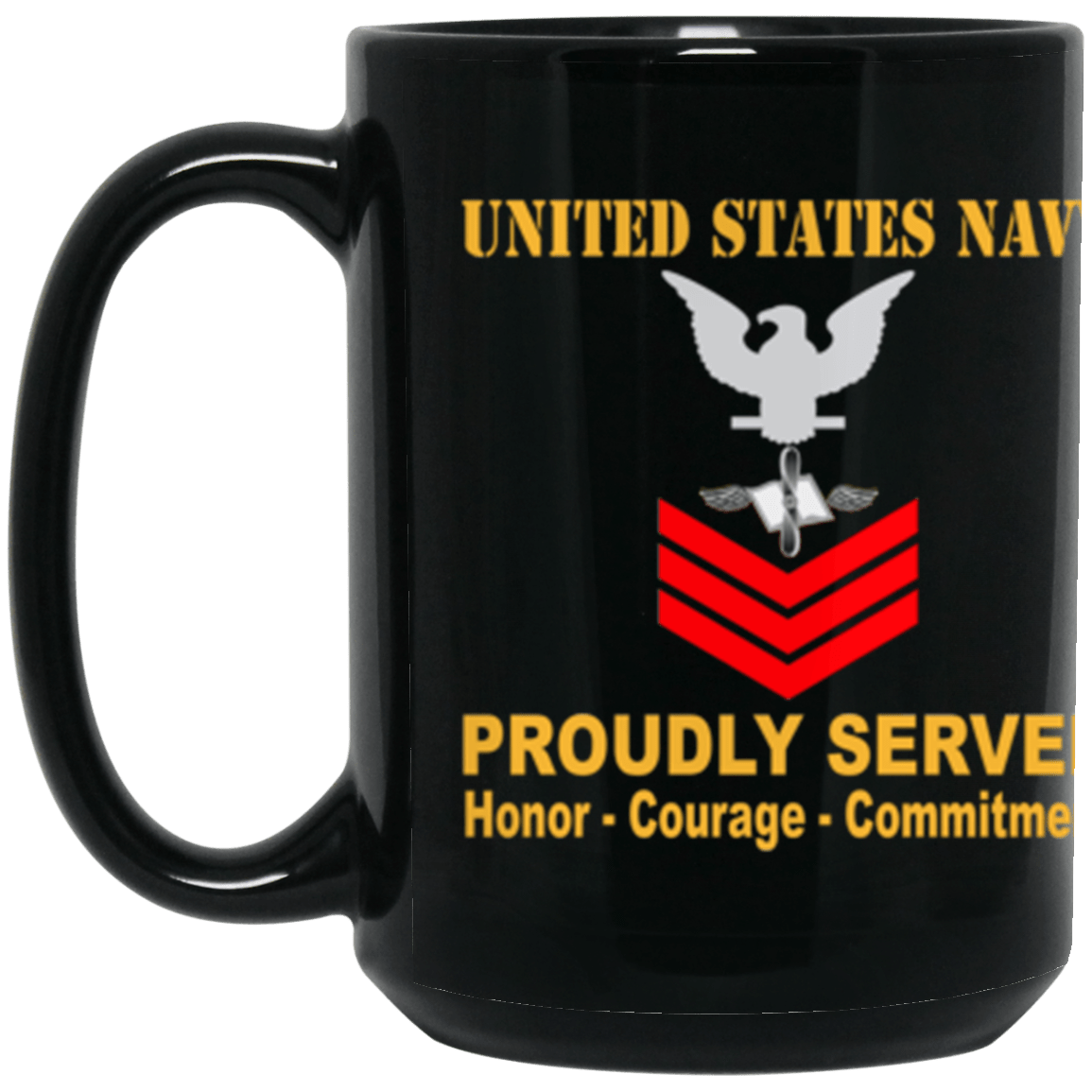 US Navy Aviation Maintenance Administrationman Navy AZ E-6 Red Stripe 15 oz. Black Mug-Drinkware-Veterans Nation