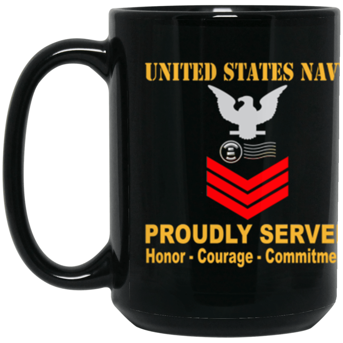 US Navy Postal Clerk Navy PC E-6 Red Stripe 15 oz. Black Mug-Drinkware-Veterans Nation