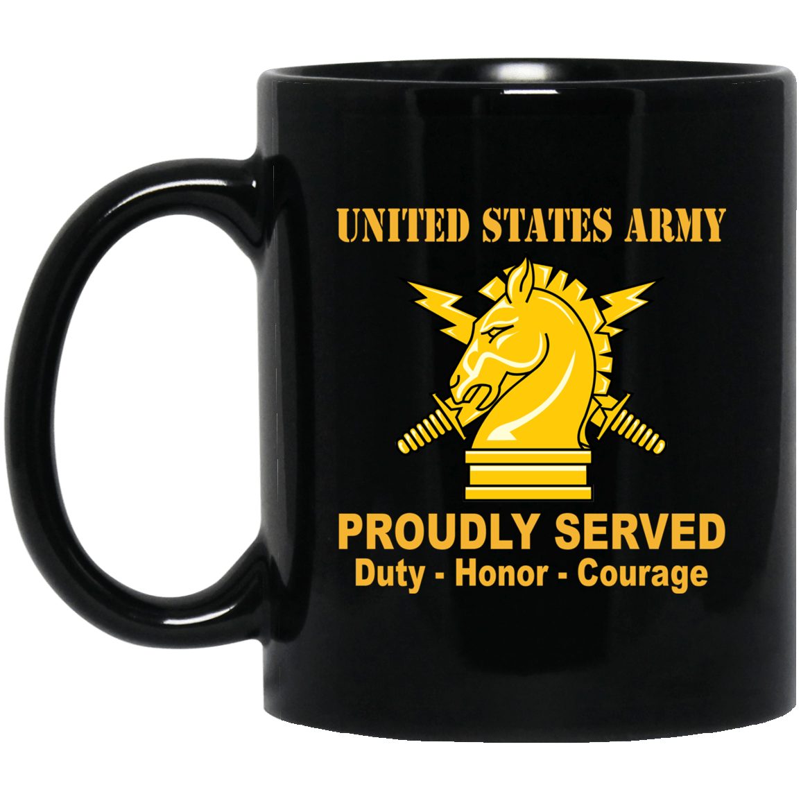 US Army Insignia Proudly Served Duty - Honor - Courage Black Coffee Mug 11oz-15oz-Mug-Army-Veterans Nation