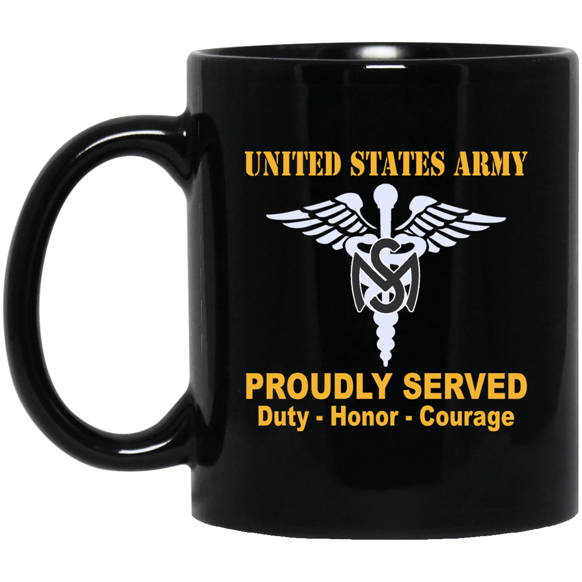 US Army Insignia Proudly Served Duty - Honor - Courage Black Coffee Mug 11oz-15oz-Mug-Army-Veterans Nation