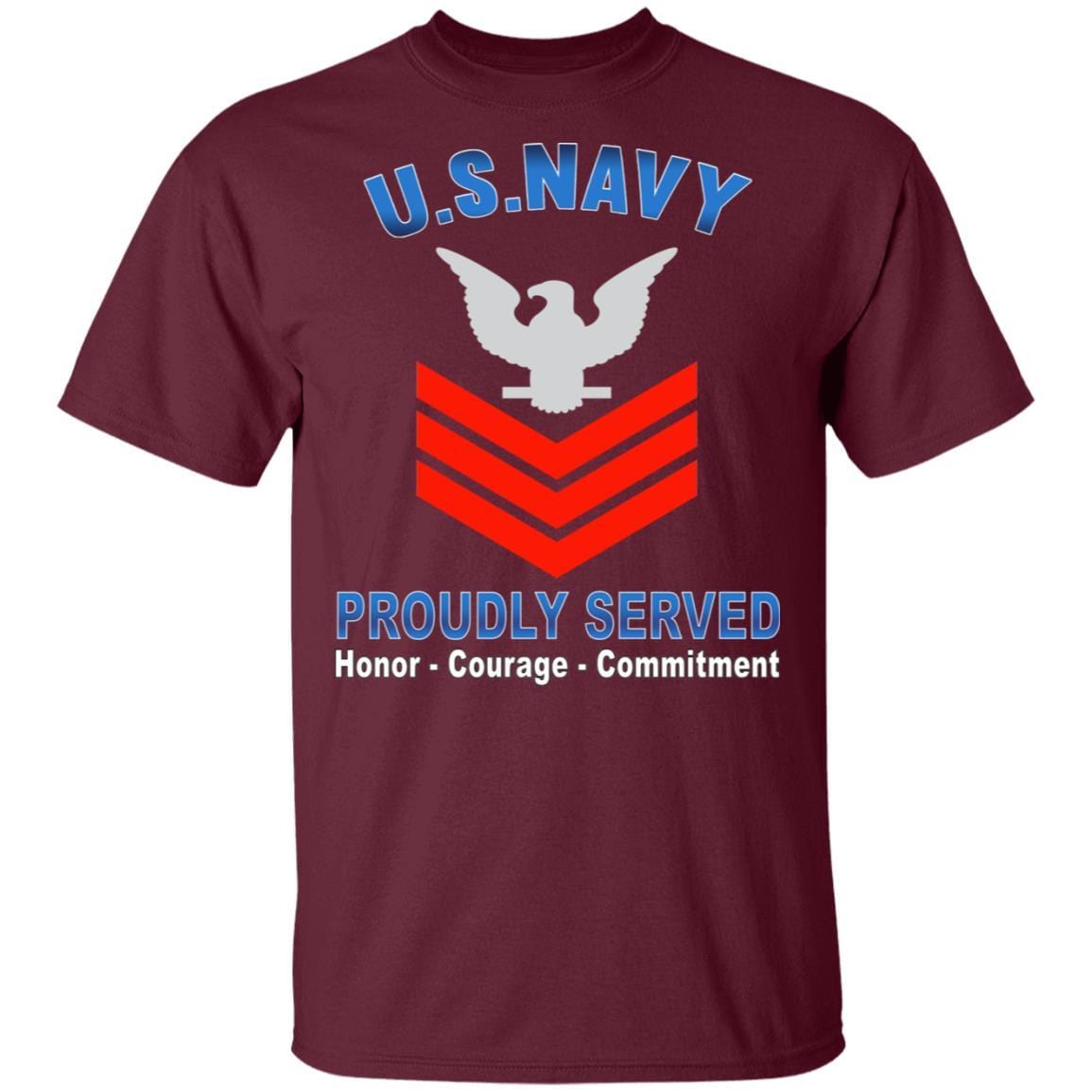 US Navy E-6 Petty Officer First Class E6 PO1 Collar Device Proudly Served T-Shirt On Front-Apparel-Veterans Nation