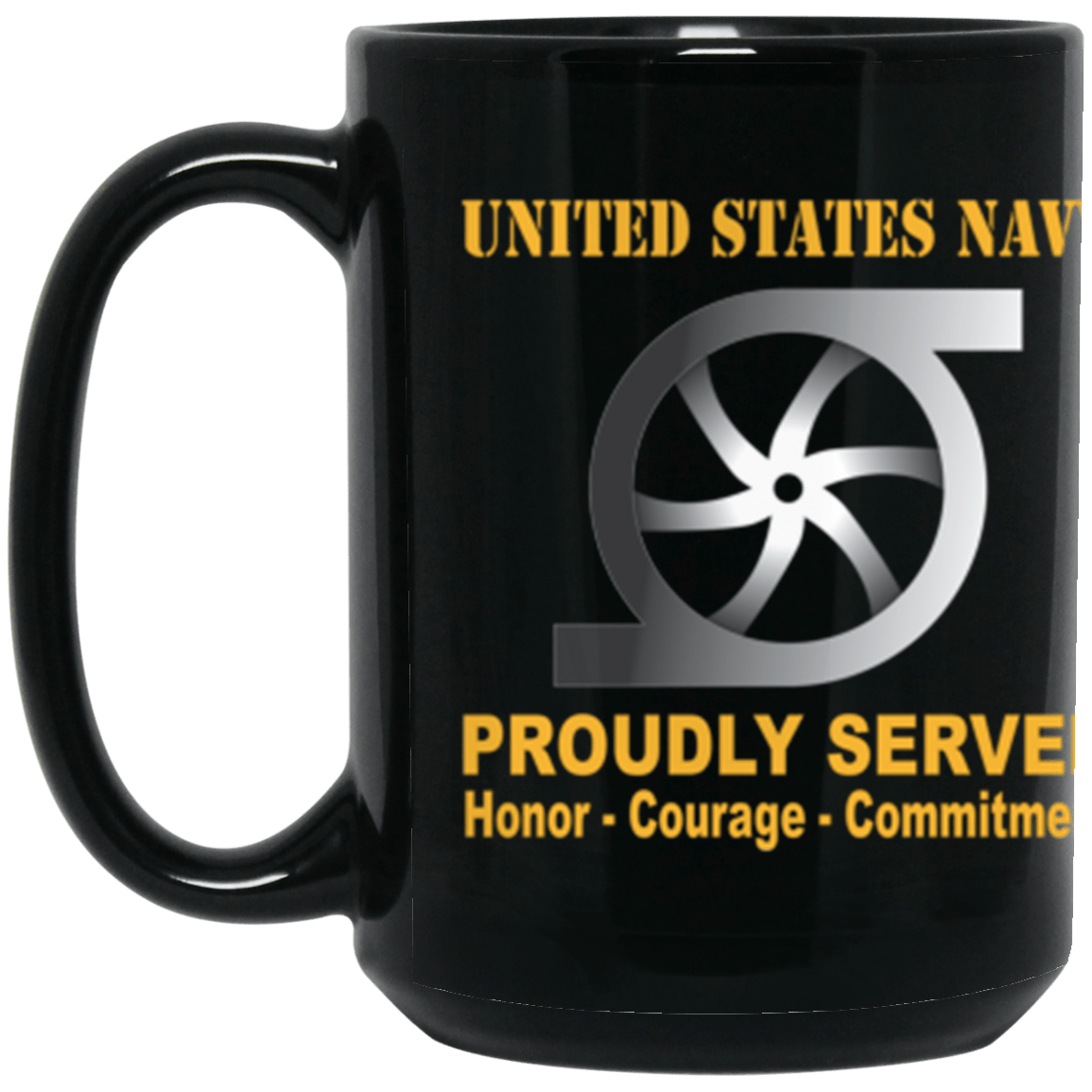 US Navy Navy Gas Turbine Systems Technician Navy GS Proudly Served Core Values 15 oz. Black Mug-Drinkware-Veterans Nation