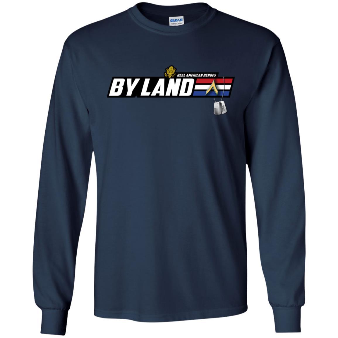 US Army T-Shirt "Real American Heroes By Land" E-2 PV2(Private) On Front-TShirt-Army-Veterans Nation