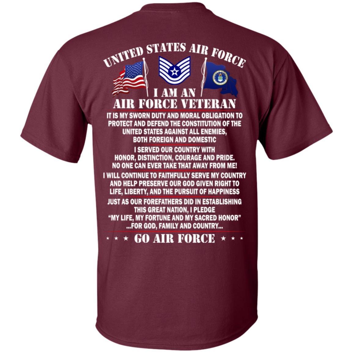 US Air Force E-6 Technical Sergeant TSgt E6 Noncommissioned Officer Ranks AF Rank - Go Air Force T-Shirt On Back-TShirt-USAF-Veterans Nation