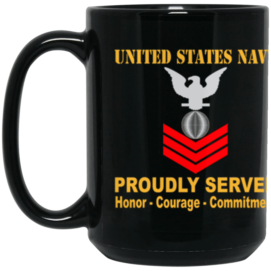 US Navy Electrician's mate Navy EM E-6 Red Stripe 15 oz. Black Mug-Drinkware-Veterans Nation