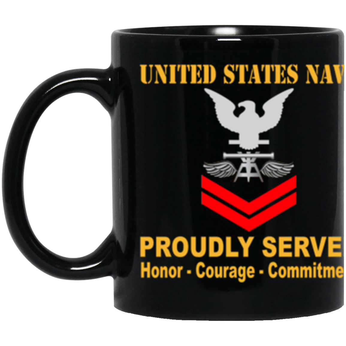 US Navy Aviation Fire Control Tech Navy AQ E-5 Red Stripe 11 oz. Black Mug-Drinkware-Veterans Nation