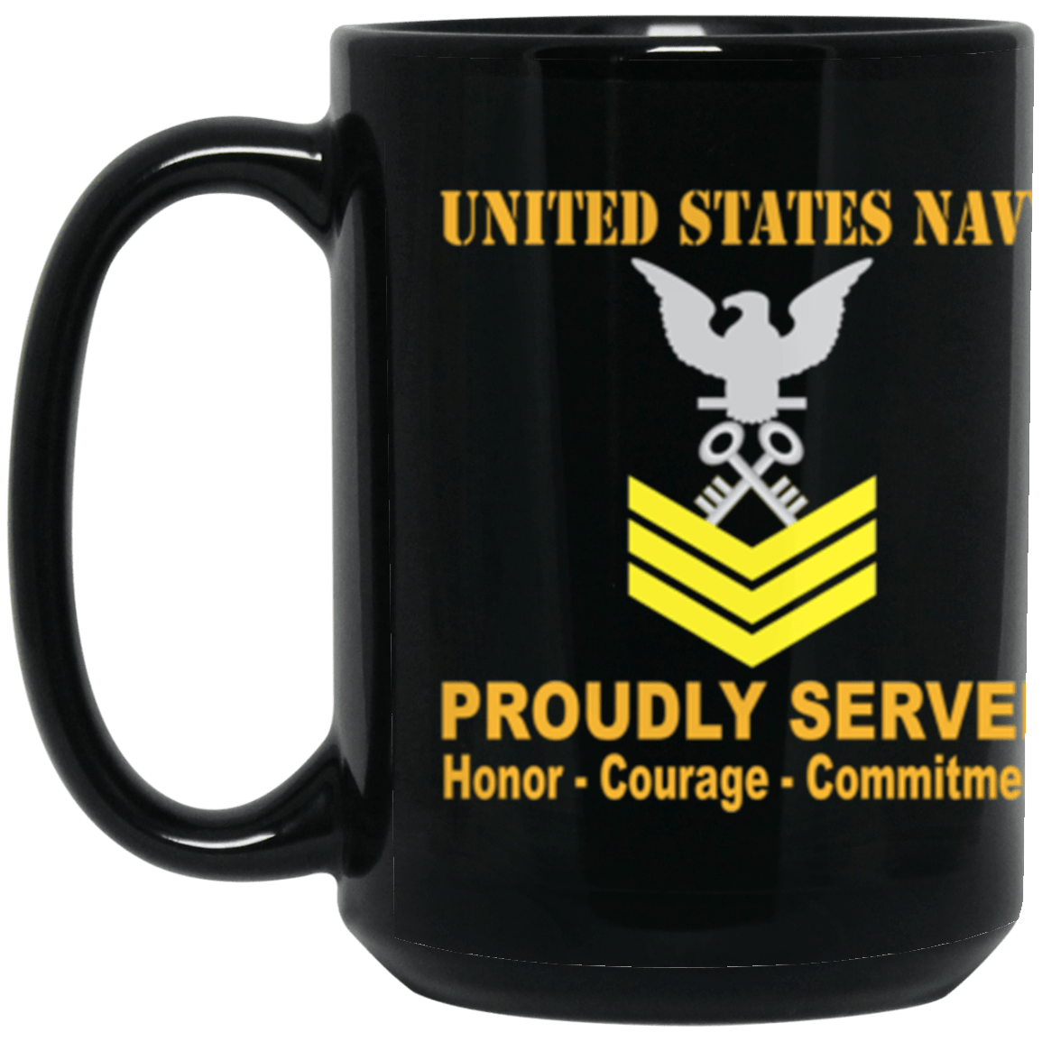 US Navy Storekeeper Navy SK E-6 Gold Stripe 15 oz. Black Mug-Drinkware-Veterans Nation