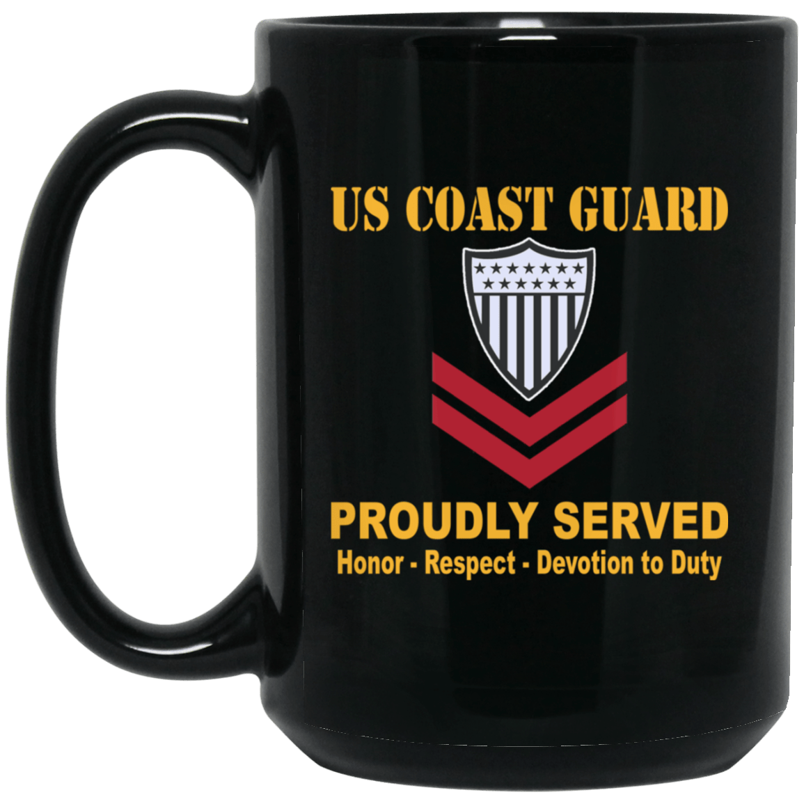 US Coast Guard E-5 Petty Officer Second Class E5 PO2 Petty Officer 11 oz - 15 oz Black Mug-Mug-USCG-Collar-Veterans Nation