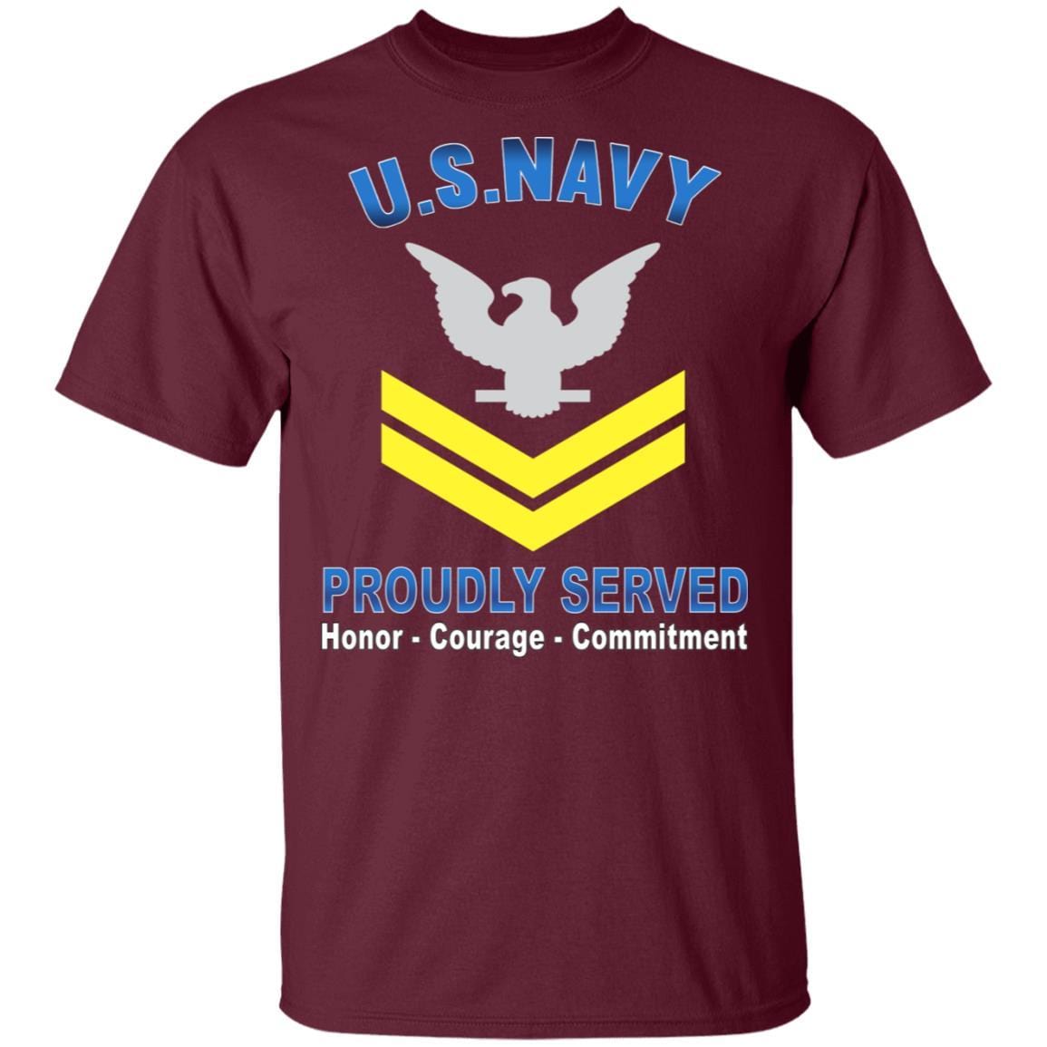 US Navy E-5 Petty Officer Second Class E5 PO2 Gold Stripe Collar Device Proudly Served T-Shirt On Front-Apparel-Veterans Nation