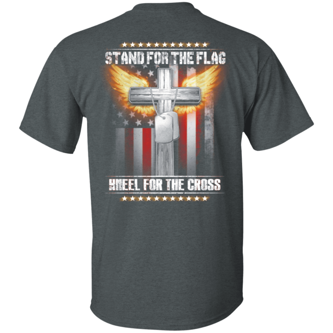 Military T-Shirt "Veteran - Stand For The Flag Kneel For The Cross" - Men Back-TShirt-General-Veterans Nation