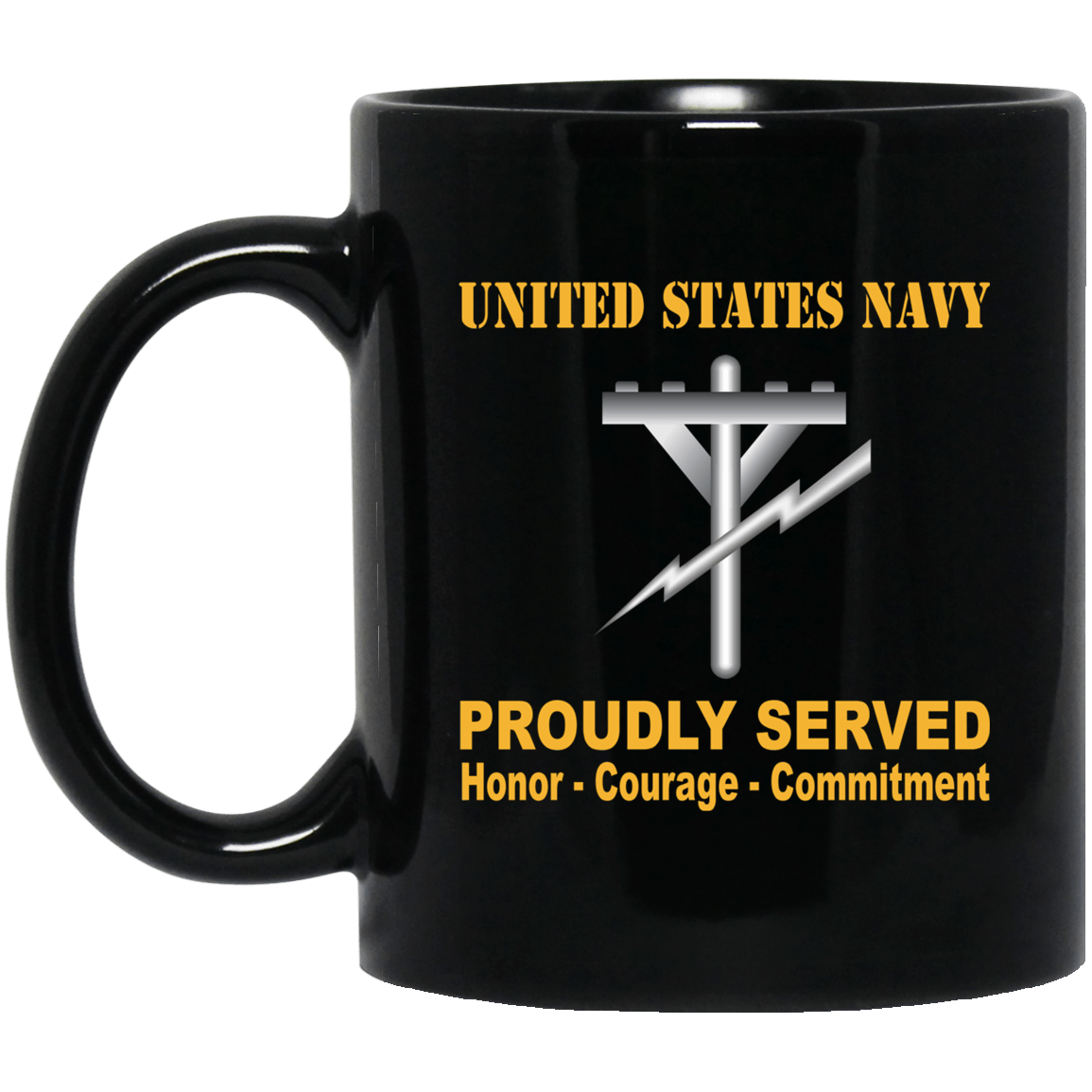 Navy Construction Electrician Navy CE Proudly Served Black Mug 11 oz - 15 oz-Mug-Navy-Rate-Veterans Nation