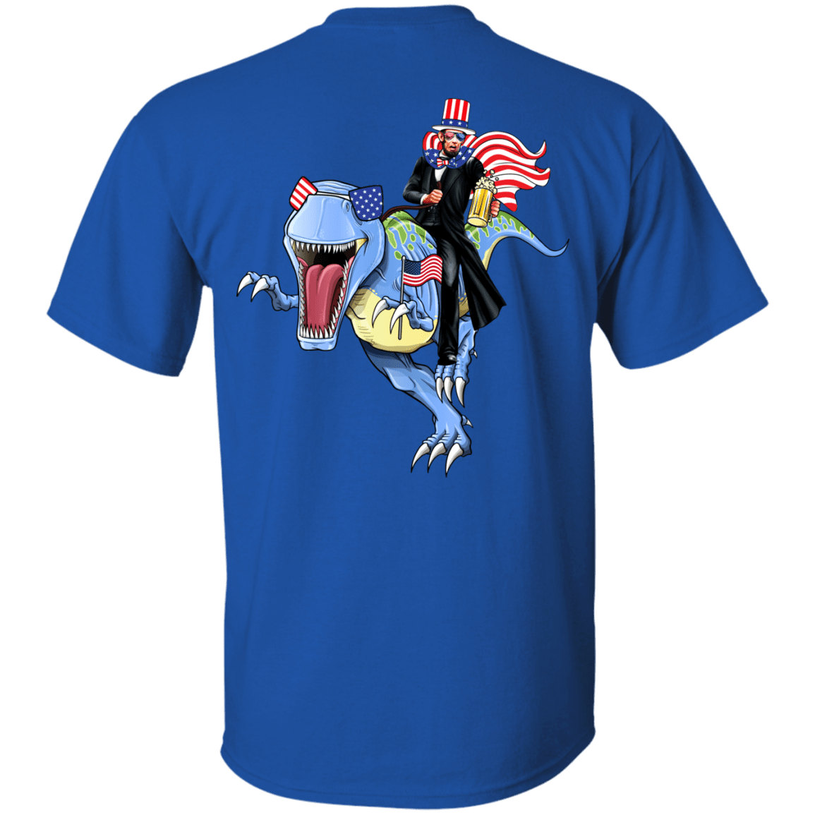 Military T-Shirt "Lincoln Dinosaur Beer Merica Flag Back"-TShirt-General-Veterans Nation