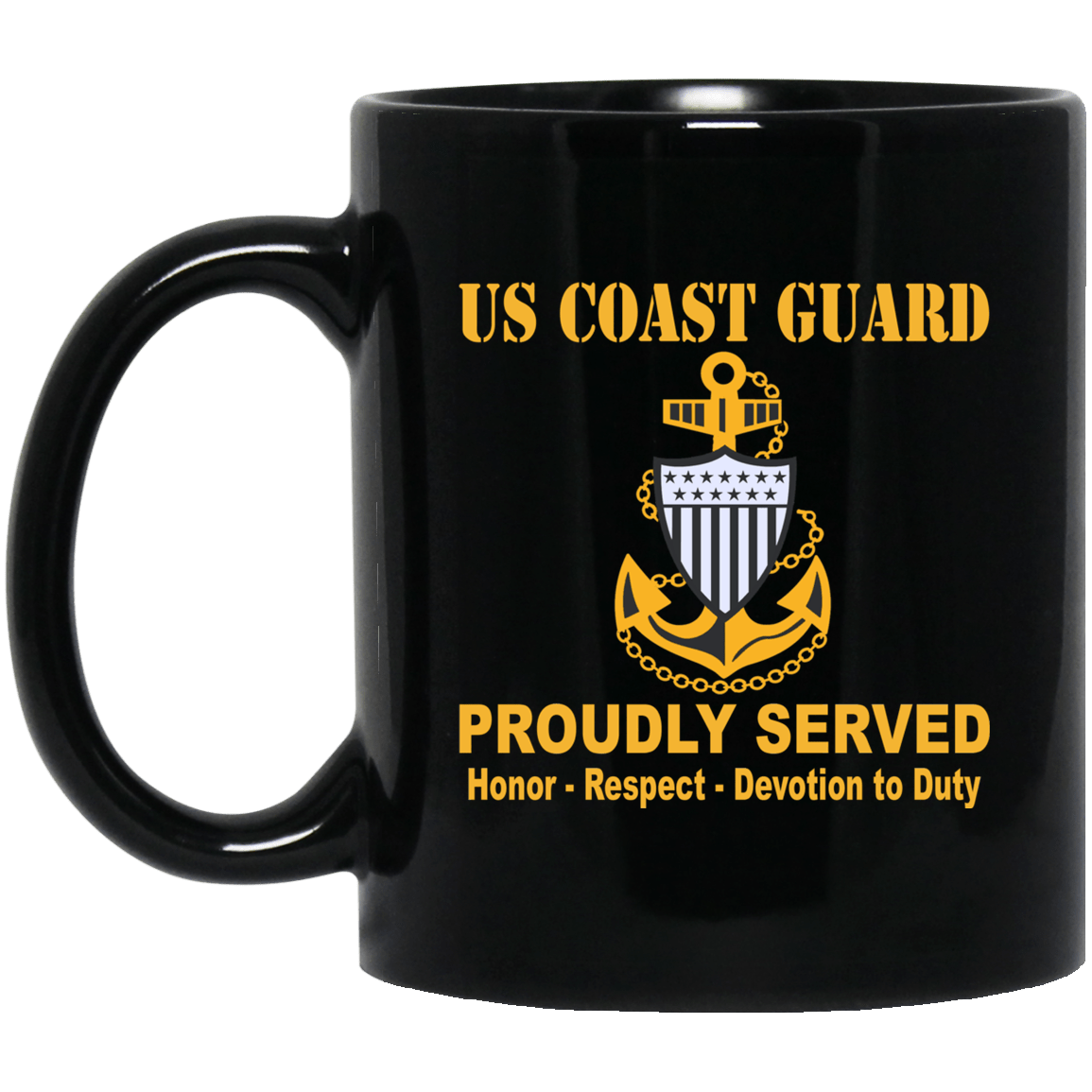 US Coast Guard E-7 Chief Petty Officer E7 CPO Chief Petty Officer Collar Device 11 oz - 15 oz Black Mug-Mug-USCG-Collar-Veterans Nation