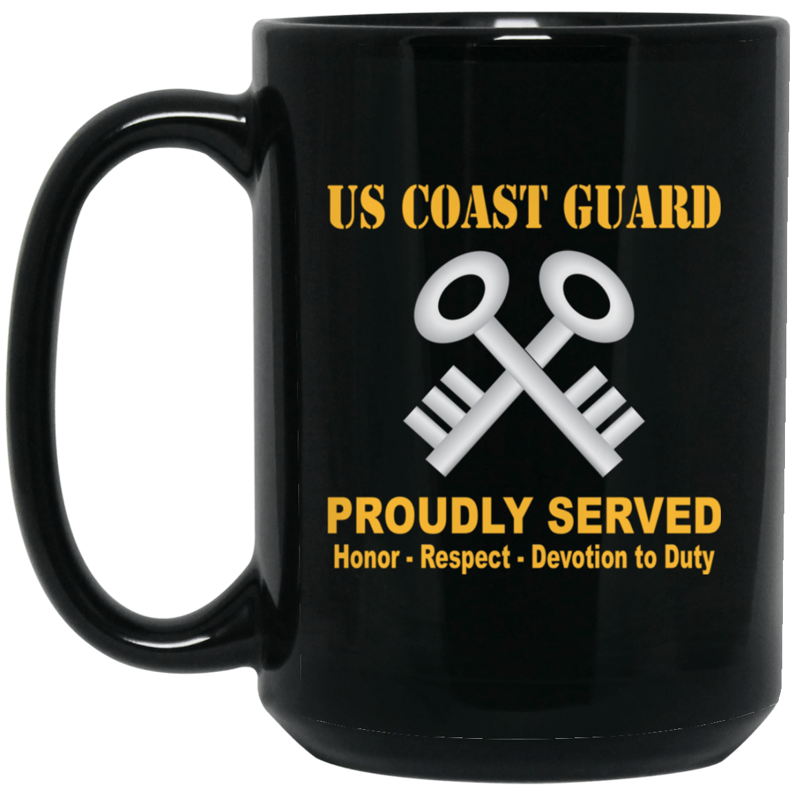 US Coast Guard Storekeeper SK Logo Proudly Served Black Mug 11 oz - 15 oz-Mug-USCG-Rate-Veterans Nation