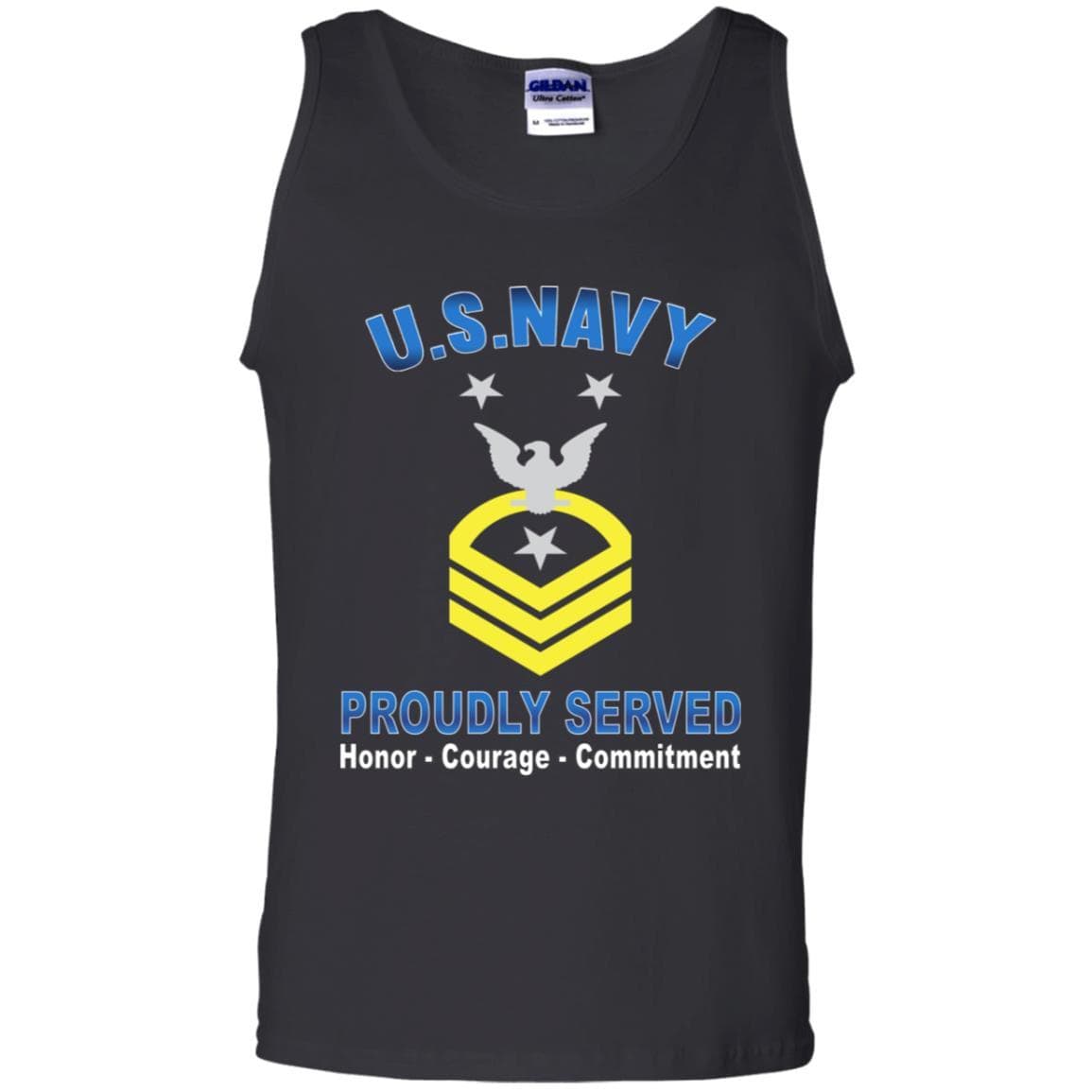 US Navy E-9 Command Master Chief Petty Officer E9 CMDCM Senior Enlisted Advisor Collar Device Proudly Served T-Shirt On Front-Apparel-Veterans Nation