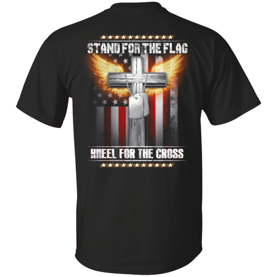 Military T-Shirt "Veteran - Stand For The Flag Kneel For The Cross" - Men Back-TShirt-General-Veterans Nation