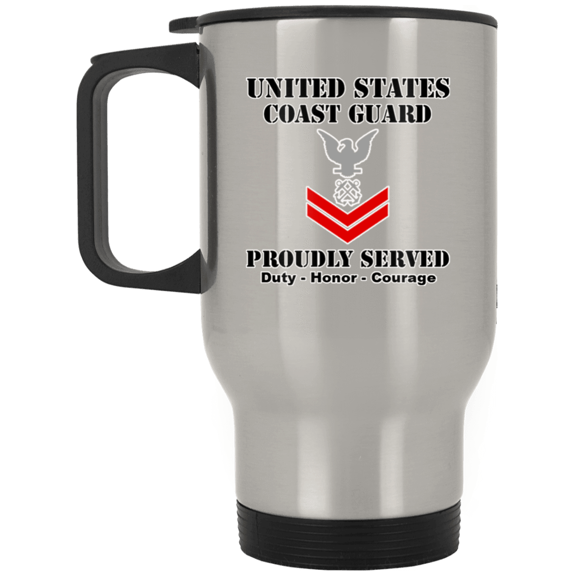 US Coast Guard E-5 Petty Officer Second Class E5 PO2 Petty Officer Ranks White Coffee Mug - Stainless Travel Mug-Mug-USCG-Collar-Veterans Nation