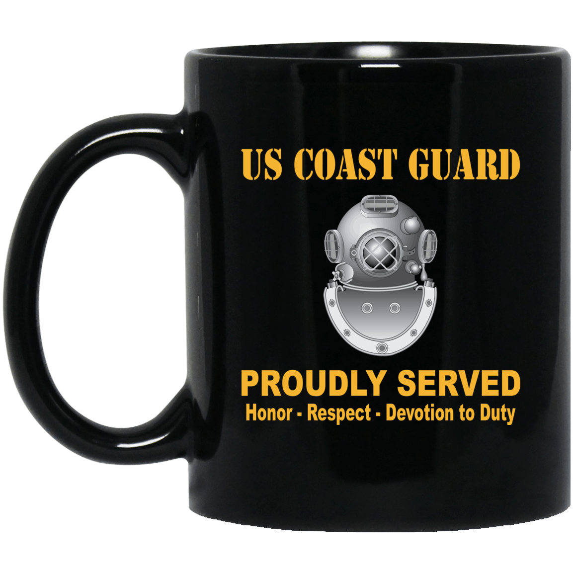 US Coast Guard Diver ND Logo Proudly Served Black Mug 11 oz - 15 oz-Mug-USCG-Rate-Veterans Nation