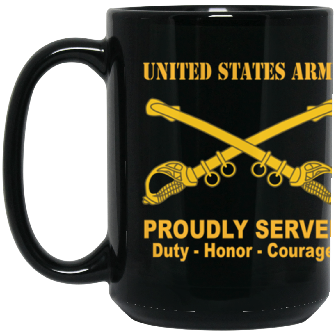 US Army Cavalry Proudly Served Core Values 15 oz. Black Mug-Drinkware-Veterans Nation