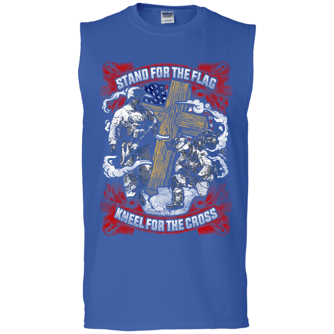 Military T-Shirt "Stand For the Flag Kneel For The Cross Men" Front-TShirt-General-Veterans Nation