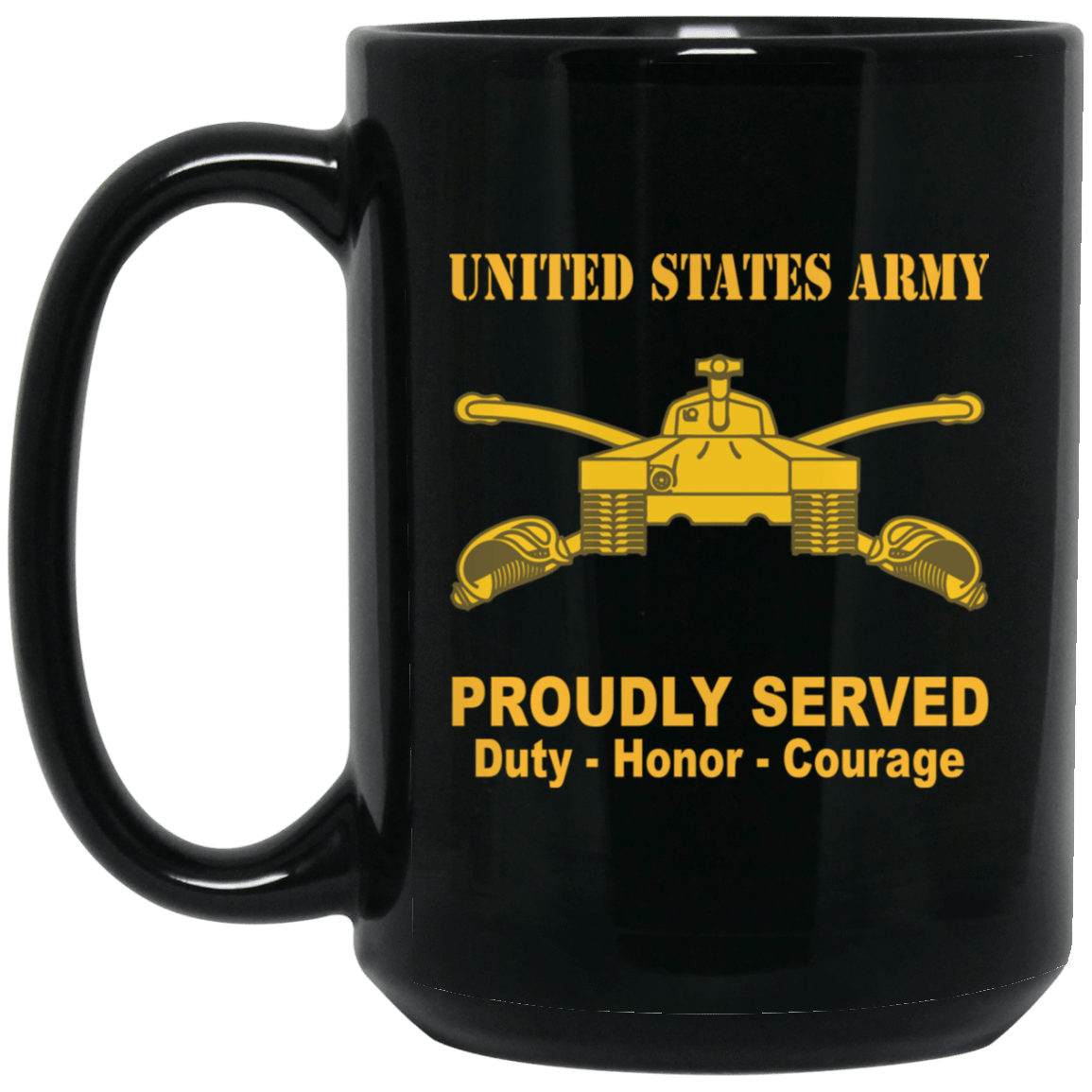 US Army Insignia Proudly Served Duty - Honor - Courage Black Coffee Mug 11oz-15oz-Mug-Army-Veterans Nation