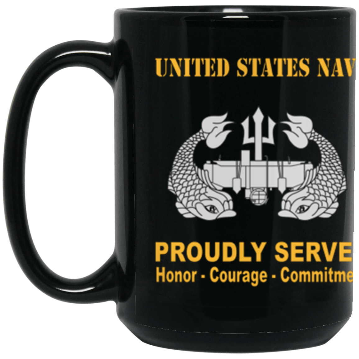 US Navy Deep Submergence Enlisted Badge Proudly Served Core Values 15 oz. Black Mug-Drinkware-Veterans Nation