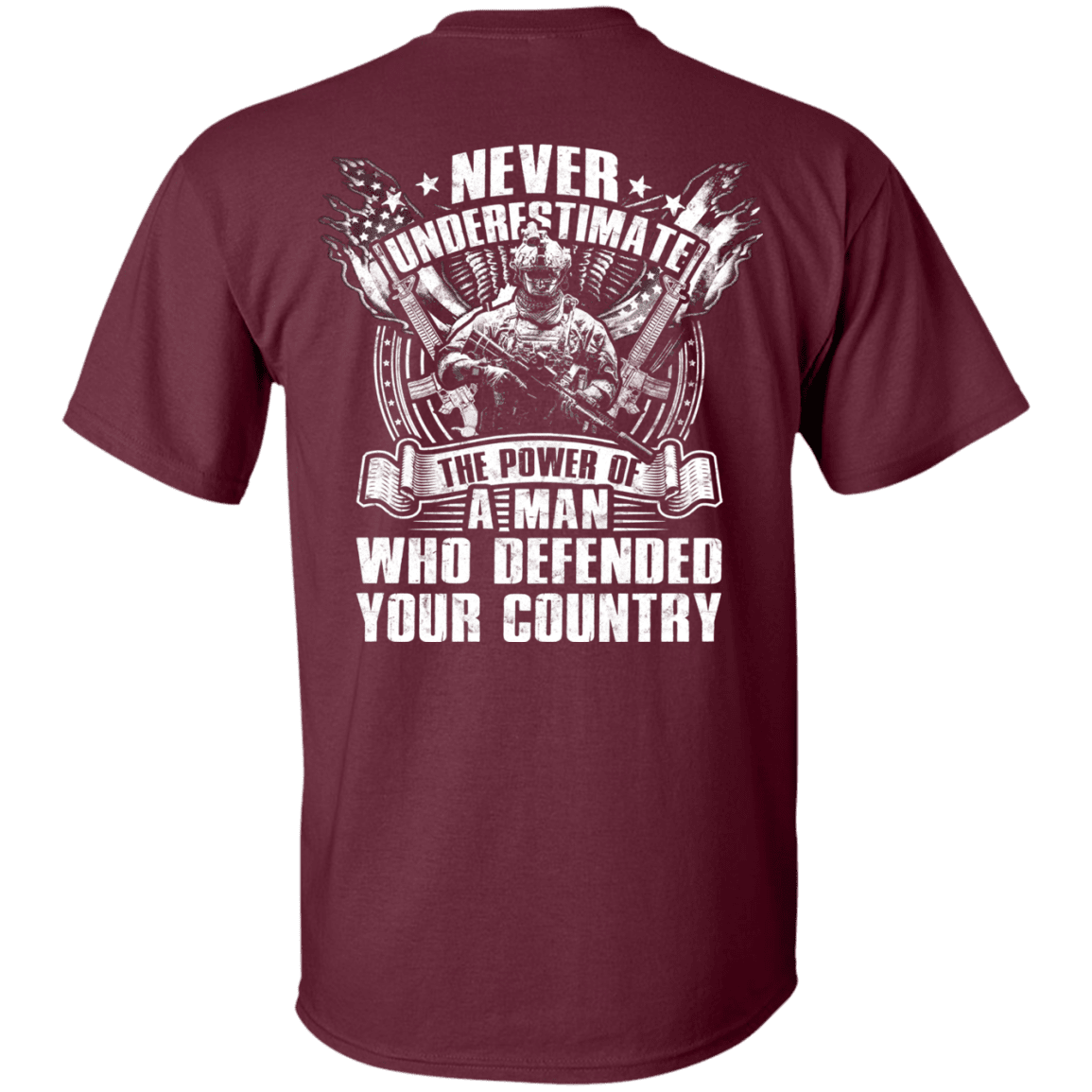 Military T-Shirt "Never Underestimate The Power of Man Defended Country" Men Back-TShirt-General-Veterans Nation