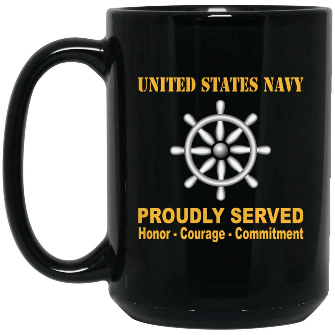 Navy Quartermaster Navy QM Proudly Served Black Mug 11 oz - 15 oz-Mug-Navy-Rate-Veterans Nation