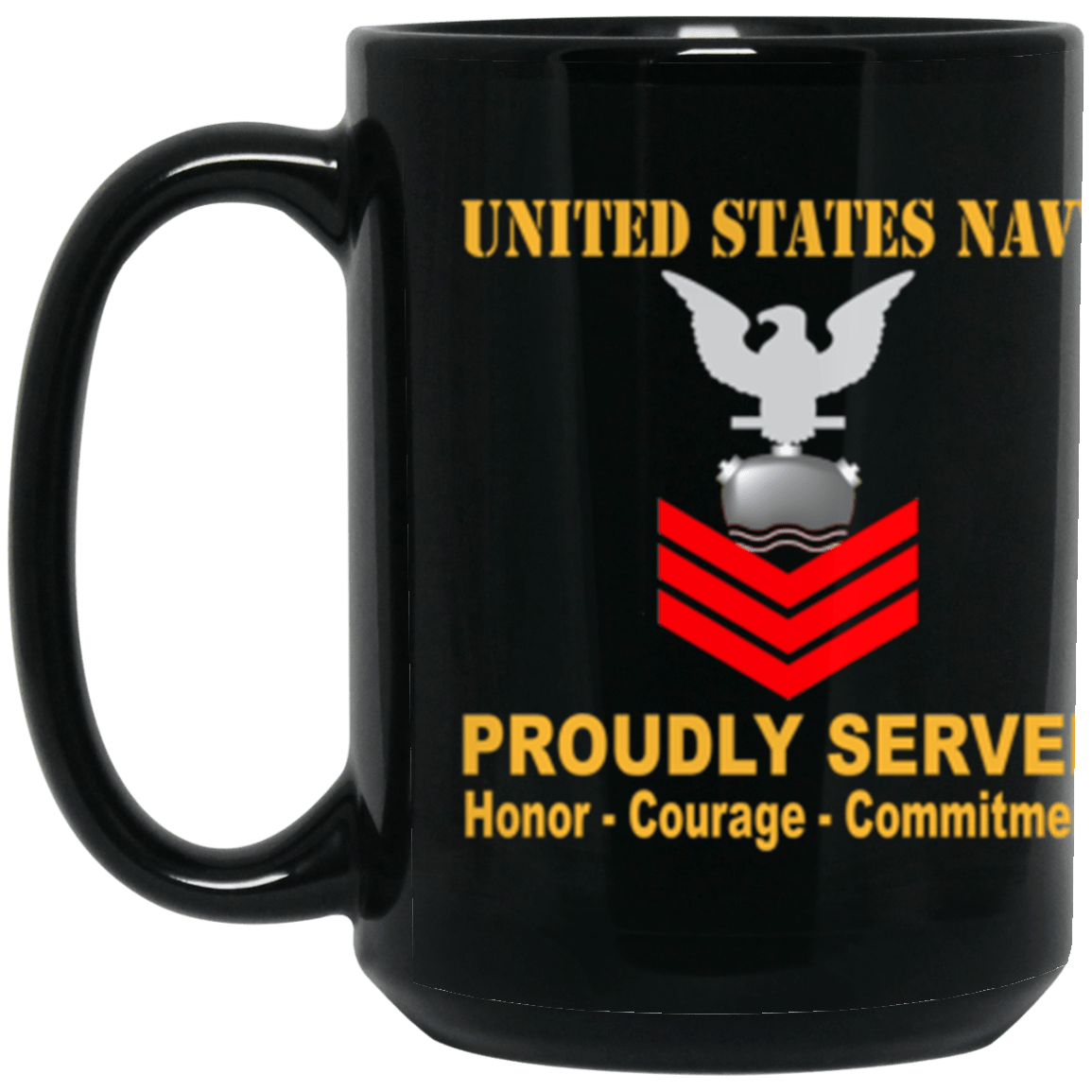 US Navy Mineman Navy MN E-6 Red Stripe 15 oz. Black Mug-Drinkware-Veterans Nation