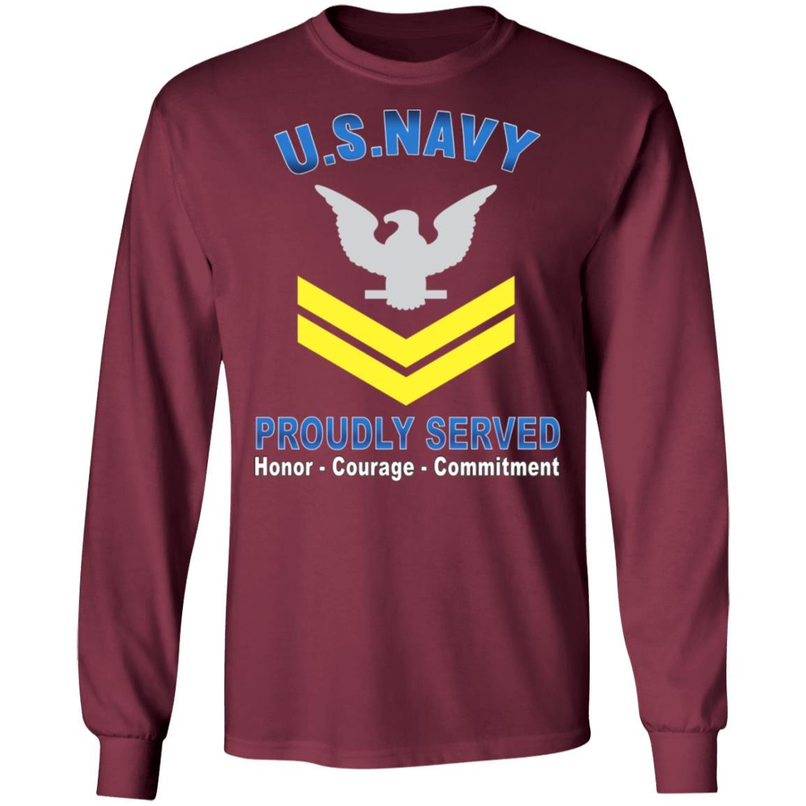 US Navy E-5 Petty Officer Second Class E5 PO2 Gold Stripe Collar Device Proudly Served T-Shirt On Front-Apparel-Veterans Nation