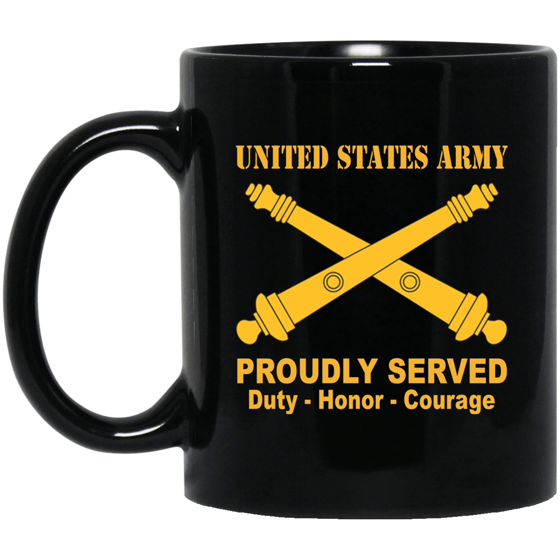 US Army Insignia Proudly Served Duty - Honor - Courage Black Coffee Mug 11oz-15oz-Mug-Army-Veterans Nation