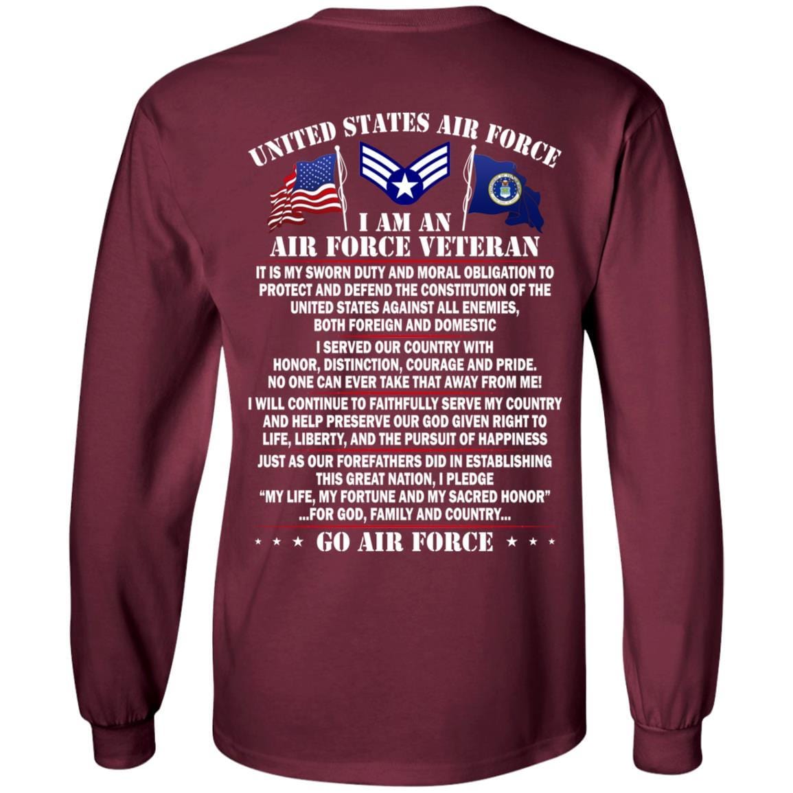 US Air Force E-4 Buck Sergeant - Go Air Force T-Shirt On Back-TShirt-USAF-Veterans Nation