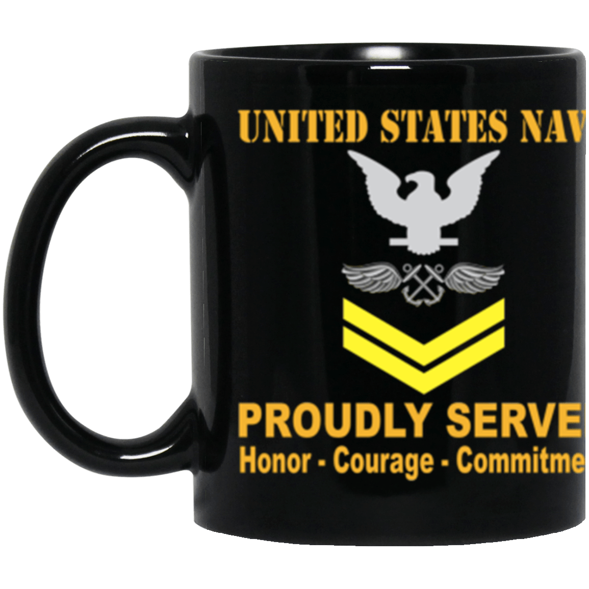 US Navy Aviation Boatswain's Mate Navy AB E-5 Gold Stripe 11 oz. Black Mug-Drinkware-Veterans Nation