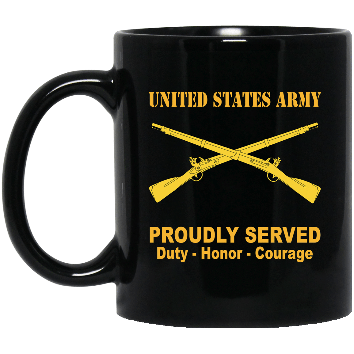 US Army Insignia Proudly Served Duty - Honor - Courage Black Coffee Mug 11oz-15oz-Mug-Army-Veterans Nation