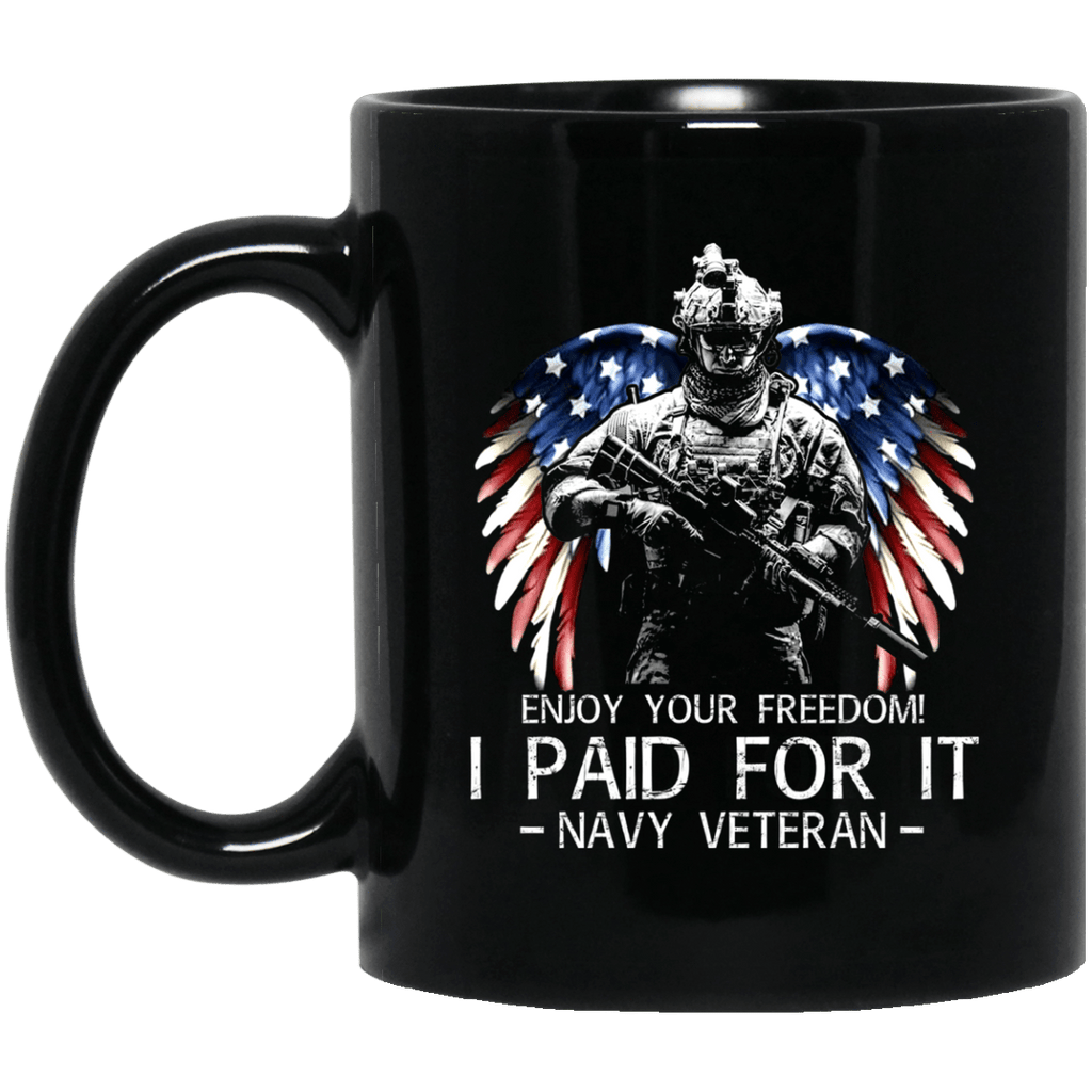 Navy Veteran - Enjoy your freedom I paid for it Black Coffee Mug-Mug-Navy-Logo-Veterans Nation