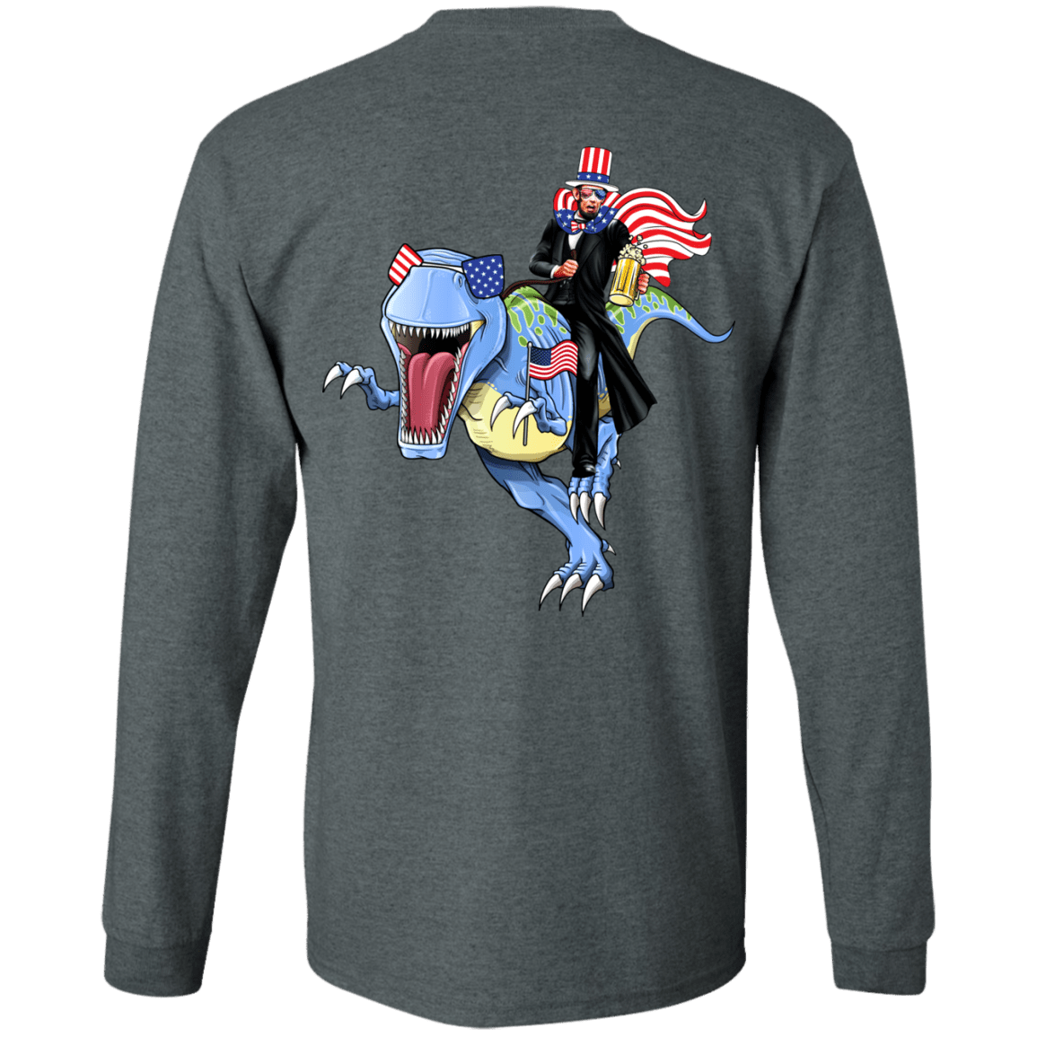 Military T-Shirt "Lincoln Dinosaur Beer Merica Flag Back"-TShirt-General-Veterans Nation