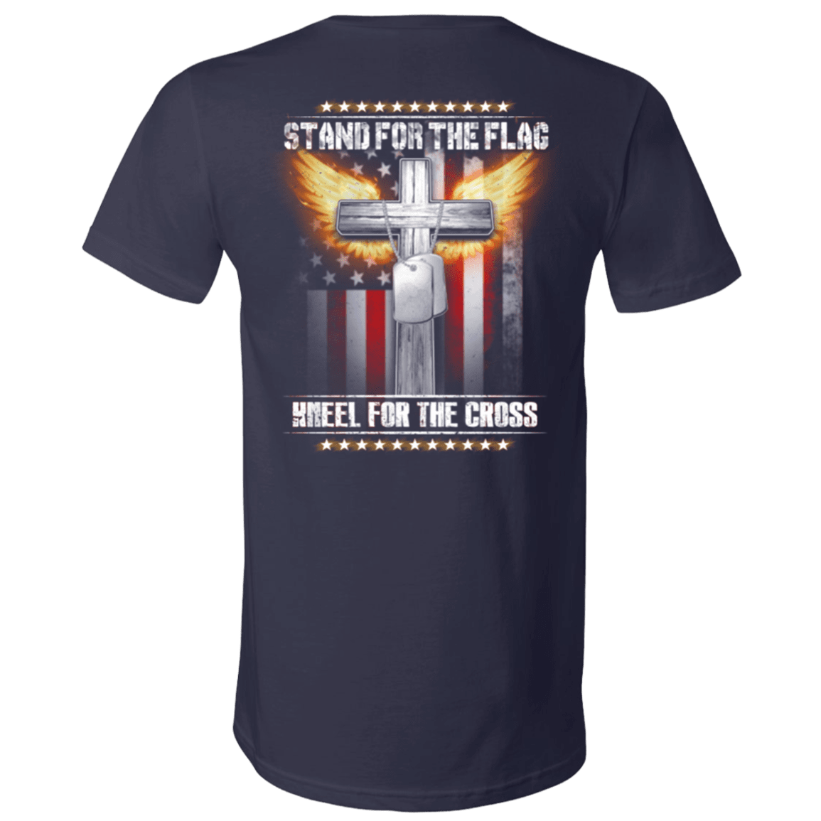 Military T-Shirt "Veteran - Stand For The Flag Kneel For The Cross" - Men Back-TShirt-General-Veterans Nation