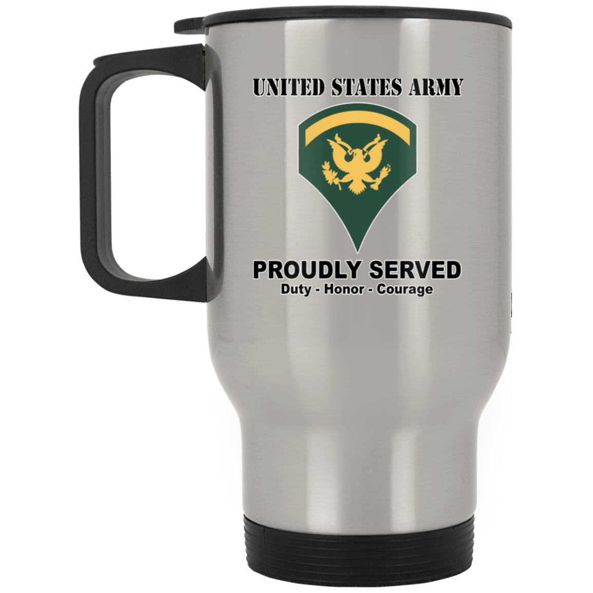 US Army E-5 SPC E5 Specialist Ranks White Coffee Mug - Silver Stainless Travel Mug-Mug-Army-Ranks-Veterans Nation