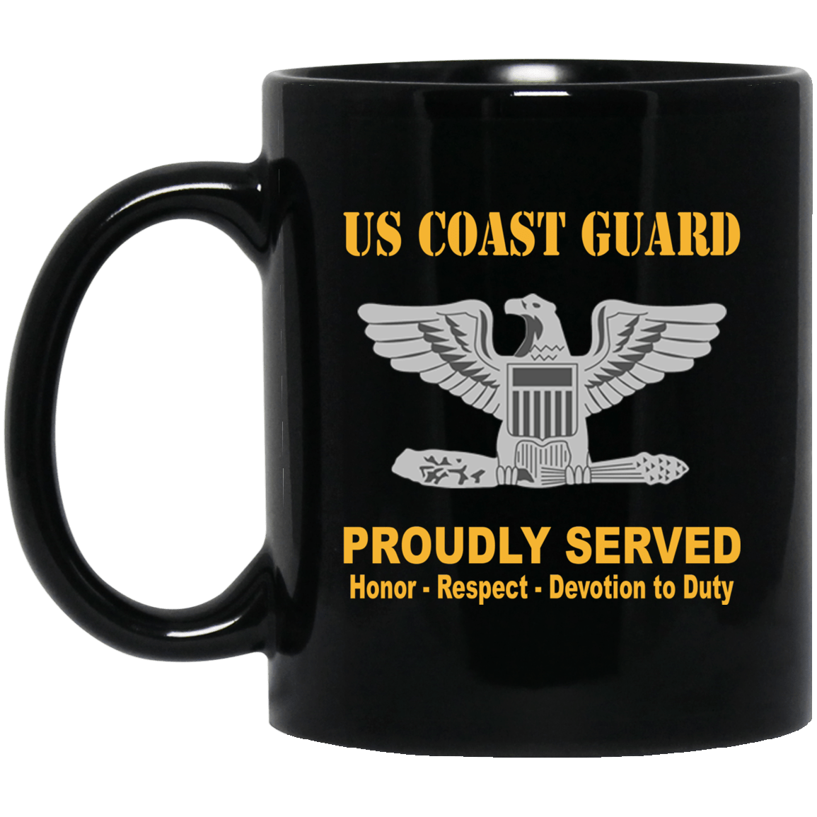 US Coast Guard O-6 Captain O6 CAPT Senior Officer Ranks Proudly Served Black Mug 11 oz - 15 oz-Mug-USCG-Officer-Veterans Nation