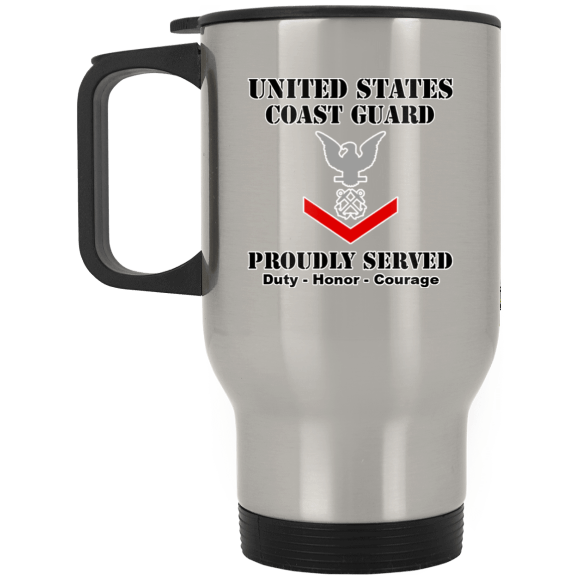 US Coast Guard E-4 Petty Officer Third Class E4 PO3 Petty Officer Ranks White Coffee Mug - Stainless Travel Mug-Mug-USCG-Collar-Veterans Nation