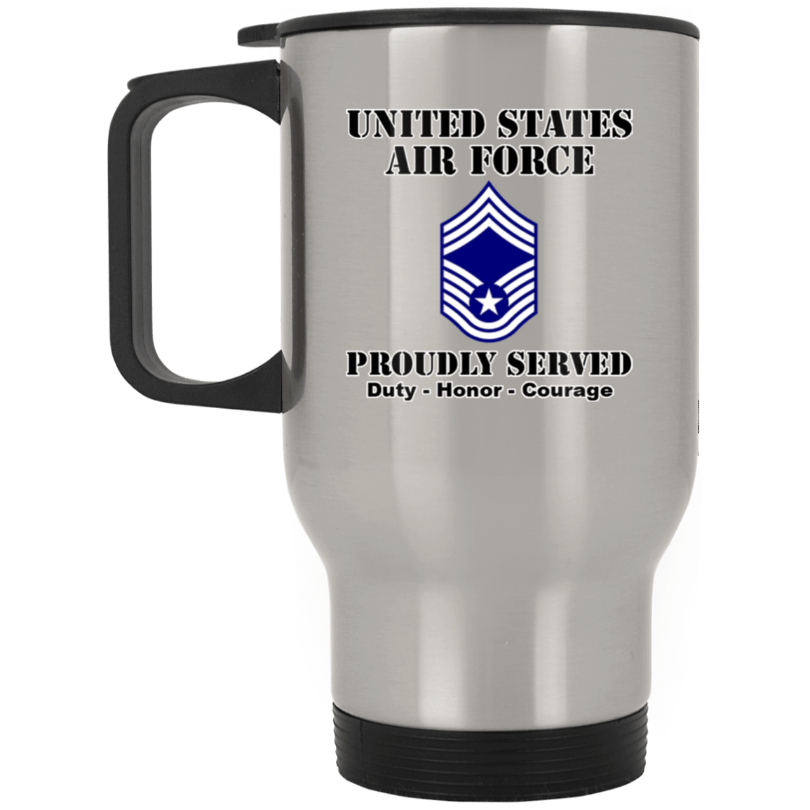 US Air Force E-9 Chief Master Sergeant CMSgt E9 Noncommissioned Officer Ranks White Coffee Mug - Stainless Travel Mug-Mug-USAF-Ranks-Veterans Nation