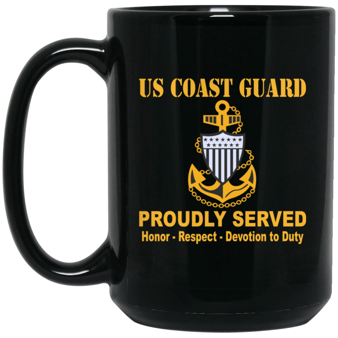 US Coast Guard E-7 Chief Petty Officer E7 CPO Chief Petty Officer Collar Device 11 oz - 15 oz Black Mug-Mug-USCG-Collar-Veterans Nation