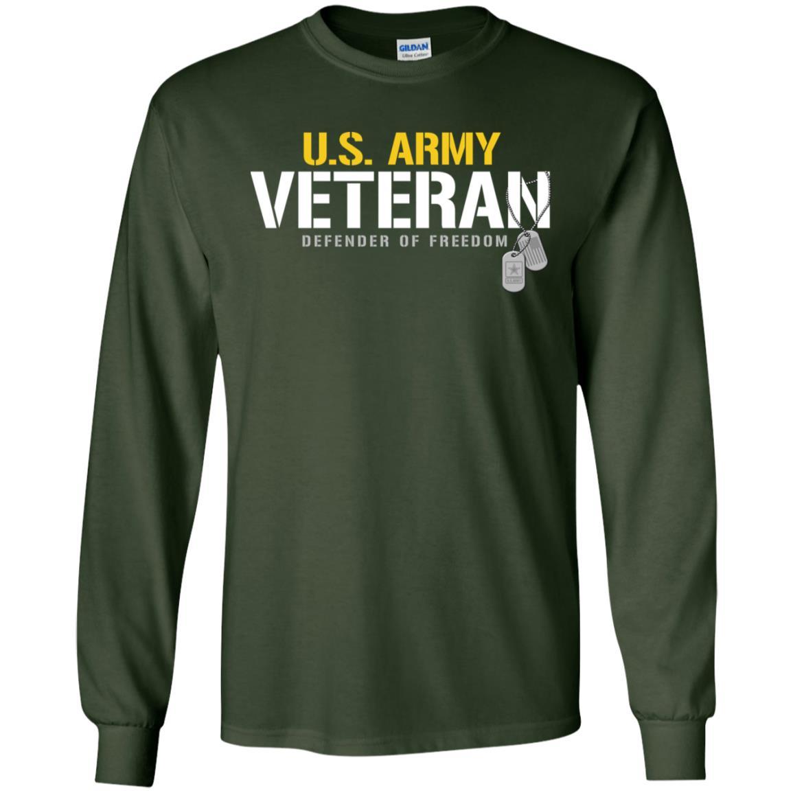 US Army T-Shirt "Veteran Defender Of Freedom" On Front-TShirt-Army-Veterans Nation