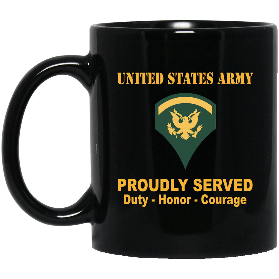 US Army Insignia Proudly Served Duty - Honor - Courage Black Coffee Mug 11oz-15oz-Mug-Army-Veterans Nation