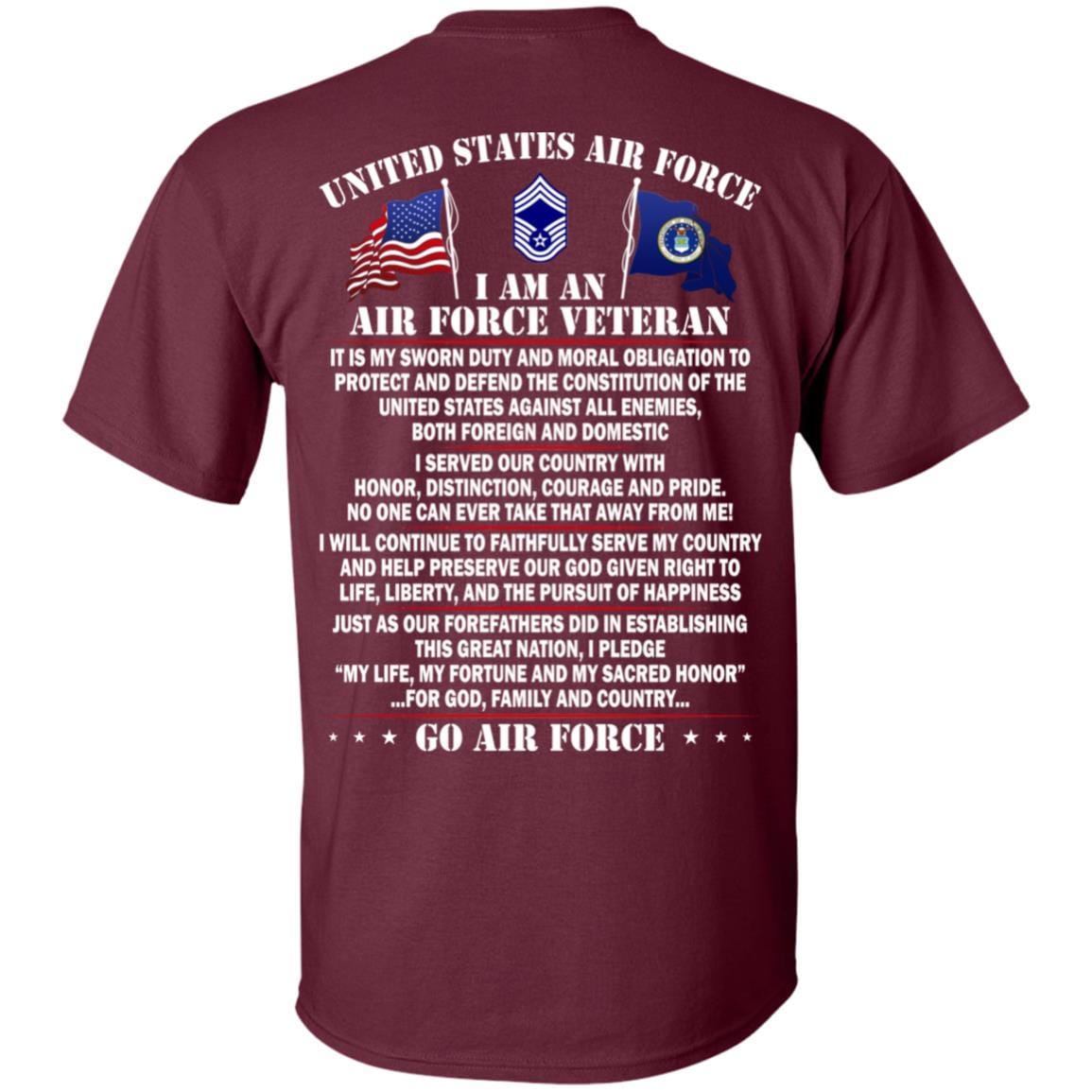 US Air Force E-9 Chief Master Sergeant CMSgt E9 Noncommissioned Officer AF Ranks - Go Air Force T-Shirt On Back-TShirt-USAF-Veterans Nation